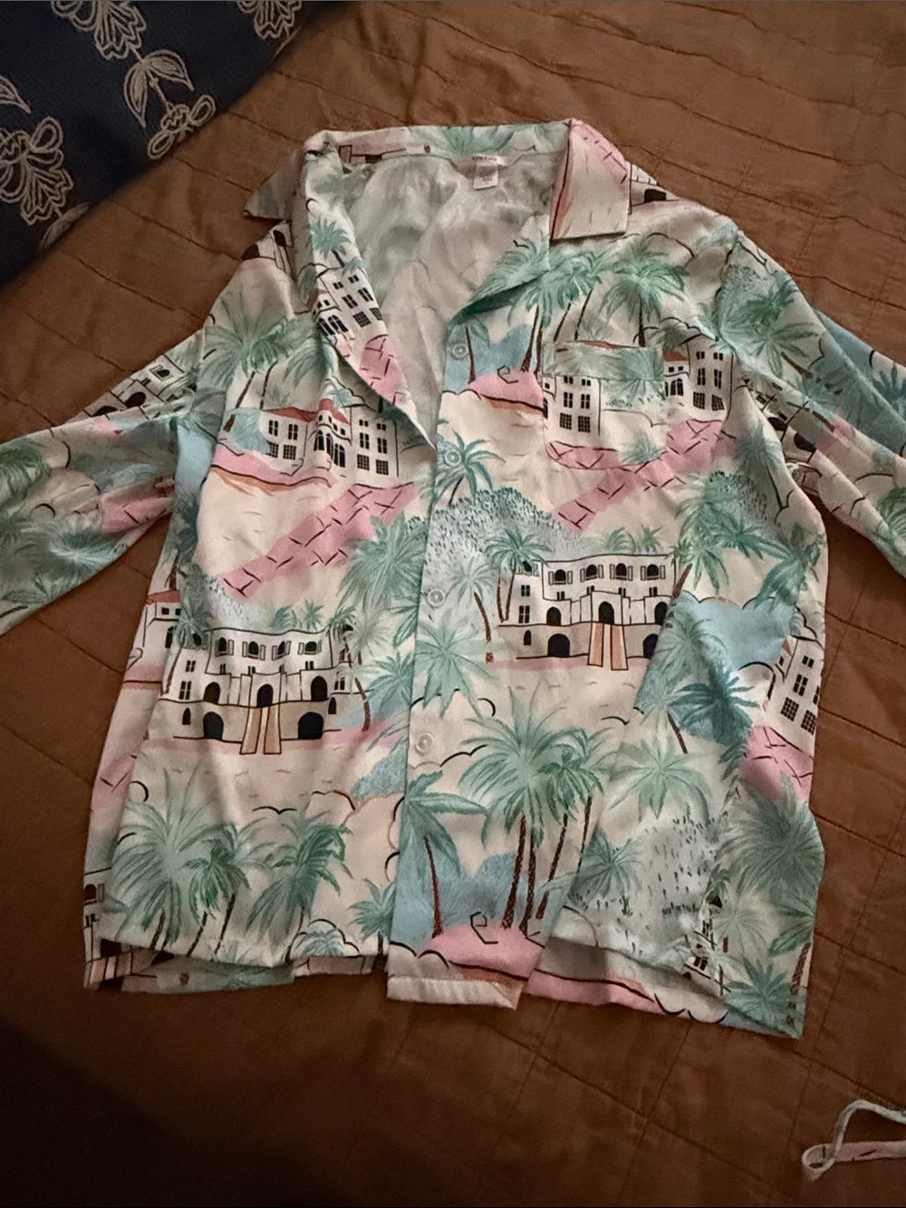 Tropical Print Women's Pajama Set - Mint & Pink